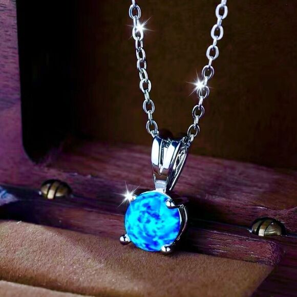 AYM #2Lovely Round Blue Opal & Sterling 925 Silver - Picture 5 of 6